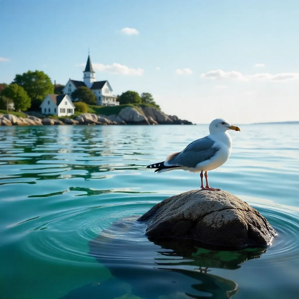 Serene Seagull on a Rock in Mackinac Island Waters