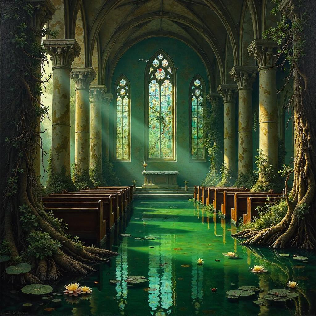 Swamp Inside a Chapel: An Oil Painting