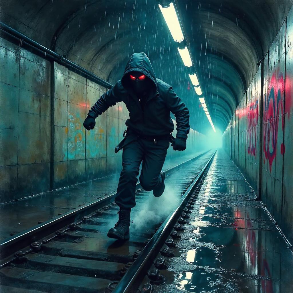 Ninja in a Watercolor Subway Tunnel