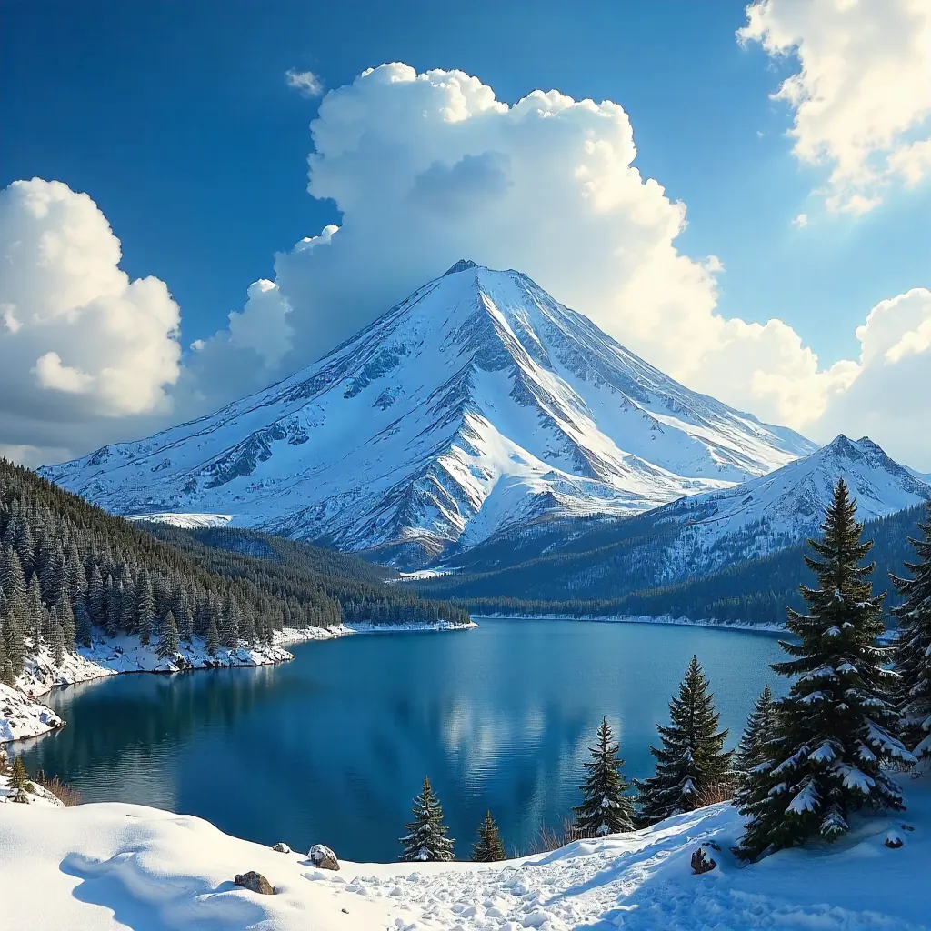 Majestic Mt. Yotei in Snow and Dramatic Clouds