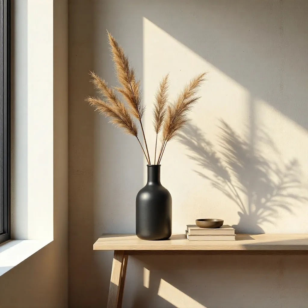 Cozy Minimalist Console with Black Vase