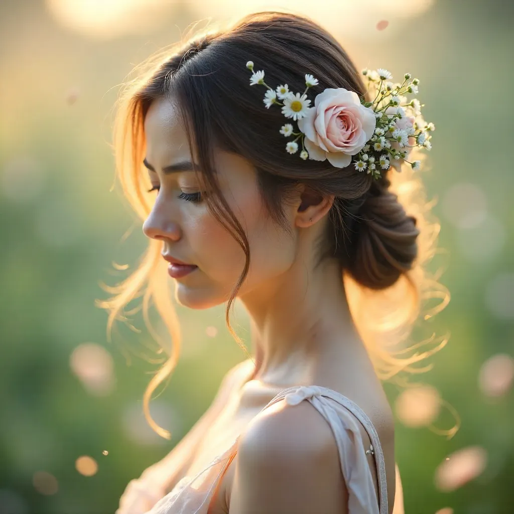 Dreamy Ethereal Portrait with Floral Accent