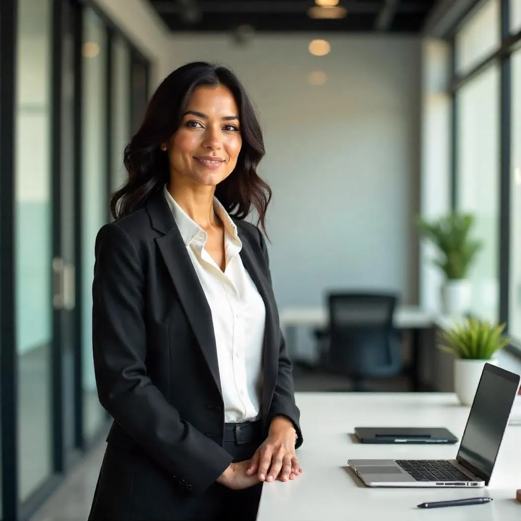 Photorealistic Latina Woman in a Modern Office