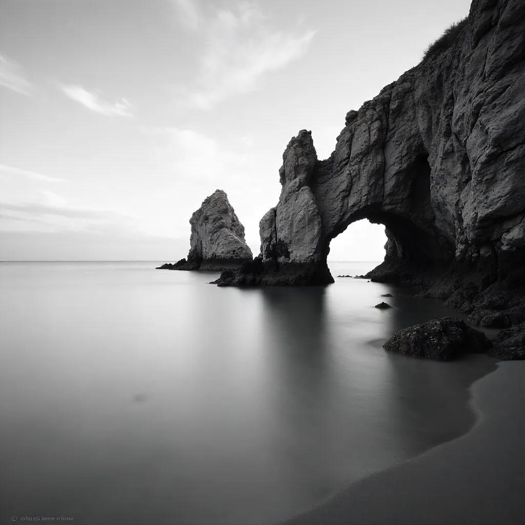Serene Monochrome Seascape with Rocky Arches