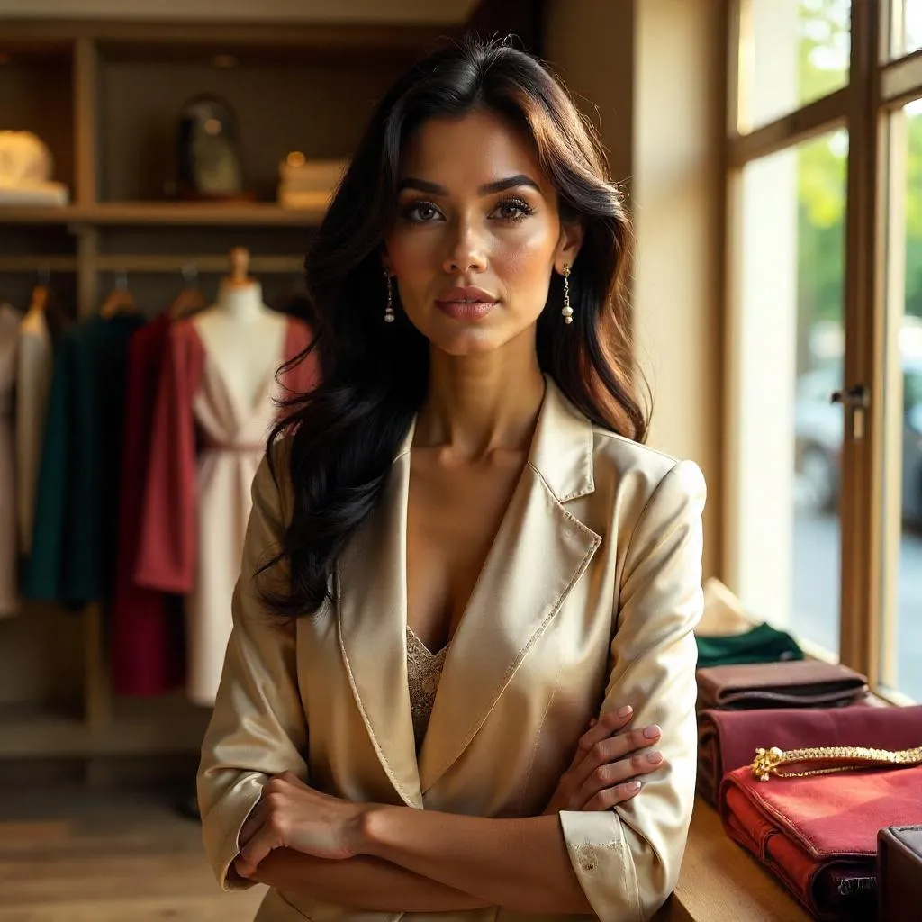 Latina Woman in a Boutique: Photoreal Portrait