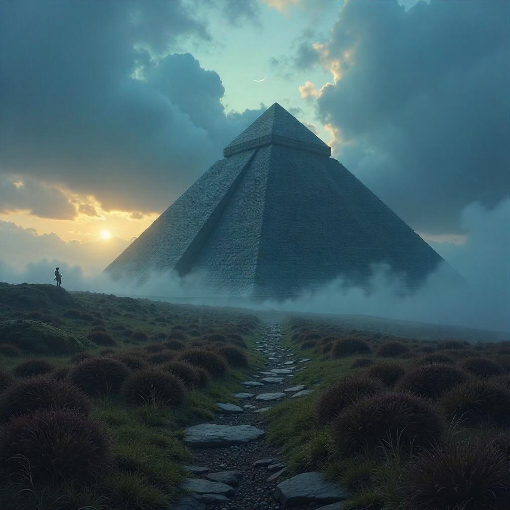Pyramid Rising Through Fog on the Moor (Digital Art)