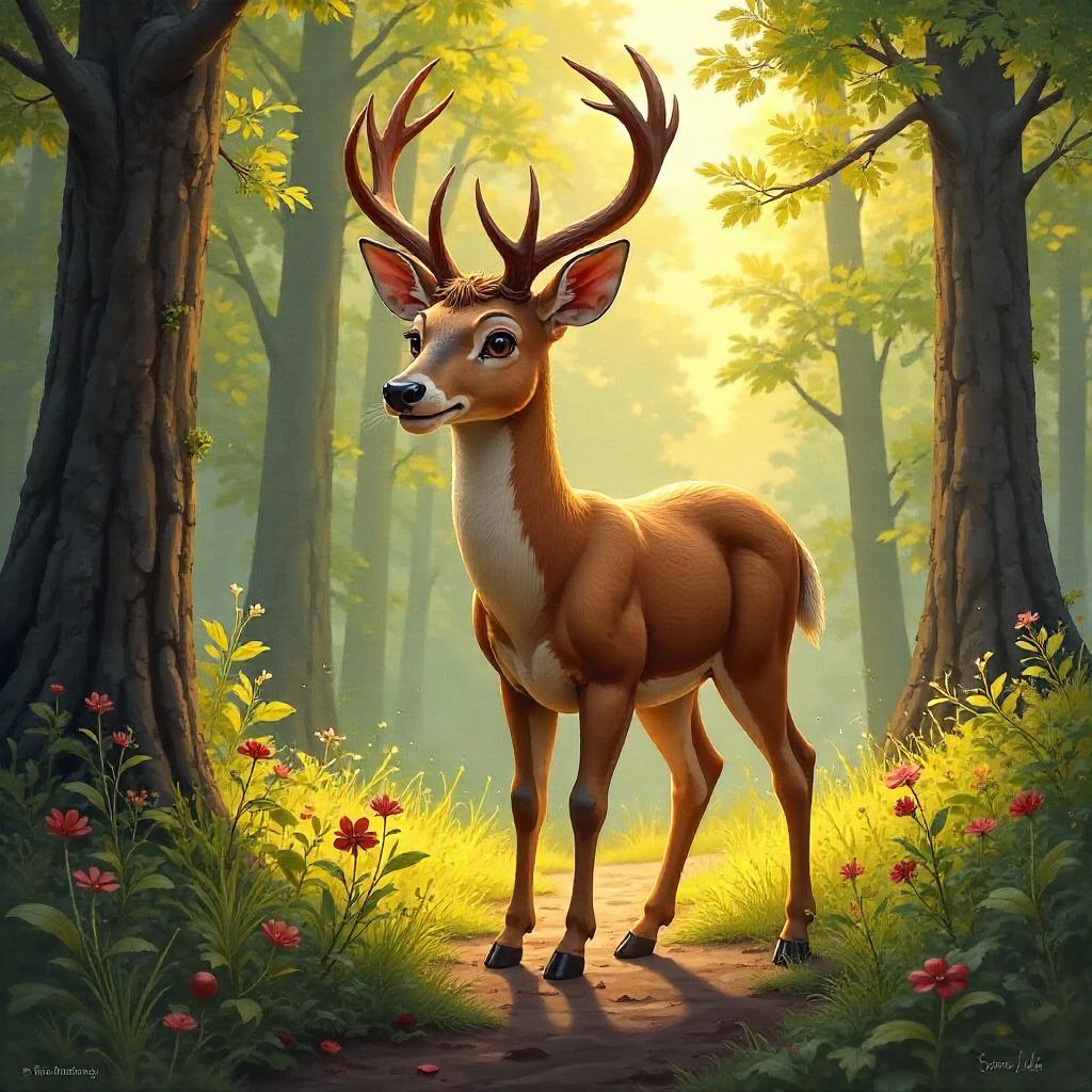 3D Deer in a Painterly Oil Painting