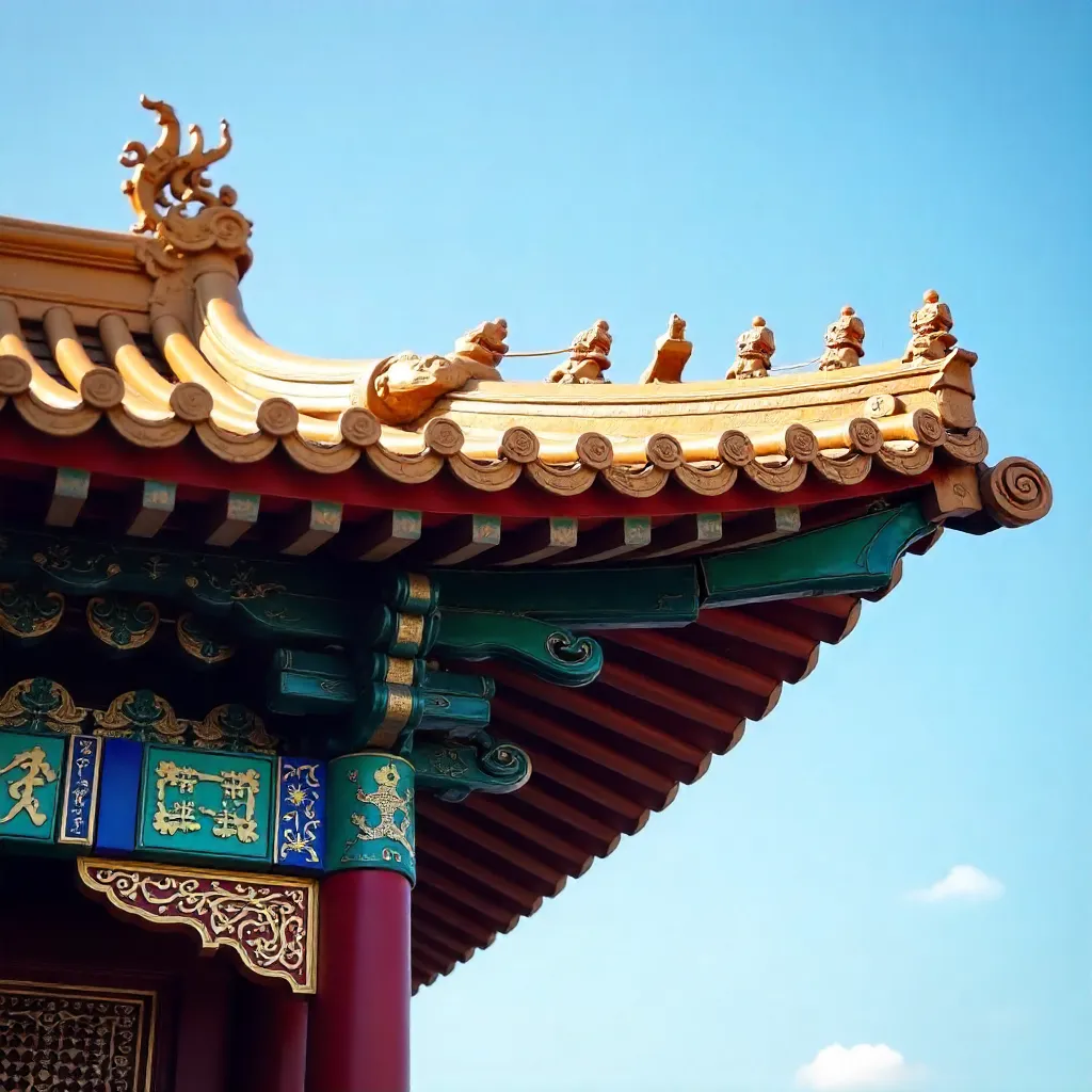 Close-Up of a Traditional Chinese Temple Roof: Intricate Dougong