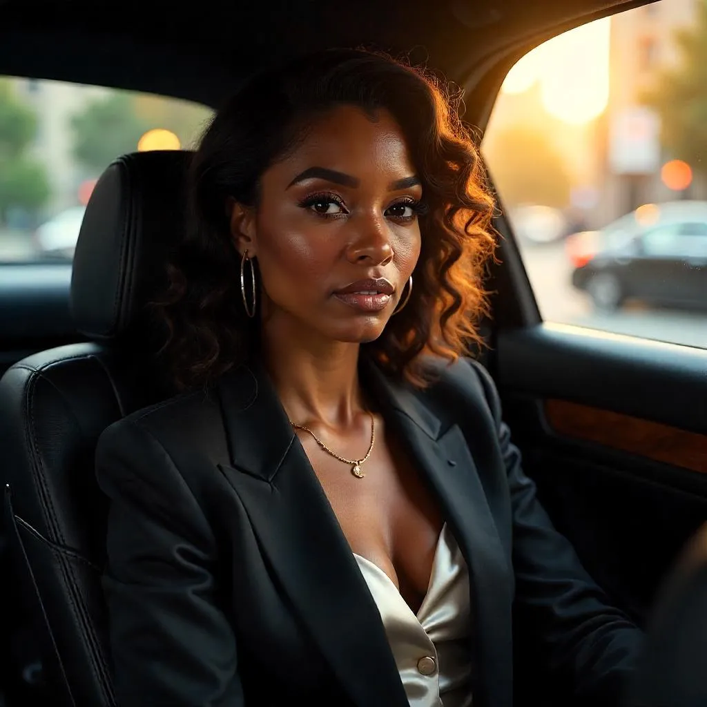 Elegant Black Woman in a Luxury Car