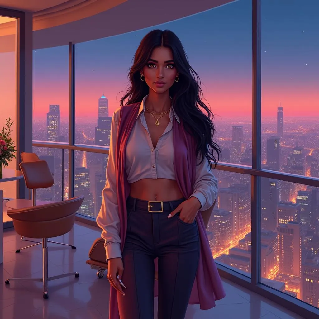 Anime Indian Woman in a Luxe Penthouse