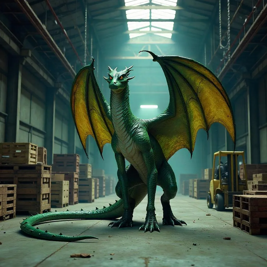 Photoreal Wyvern in an Industrial Warehouse