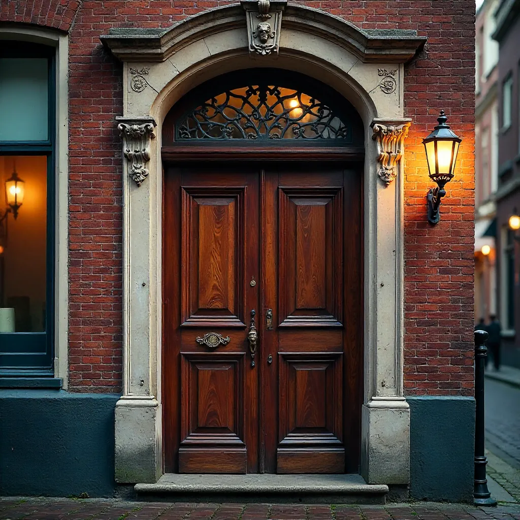 Close-Up Door of Amsterdam Brick Facade