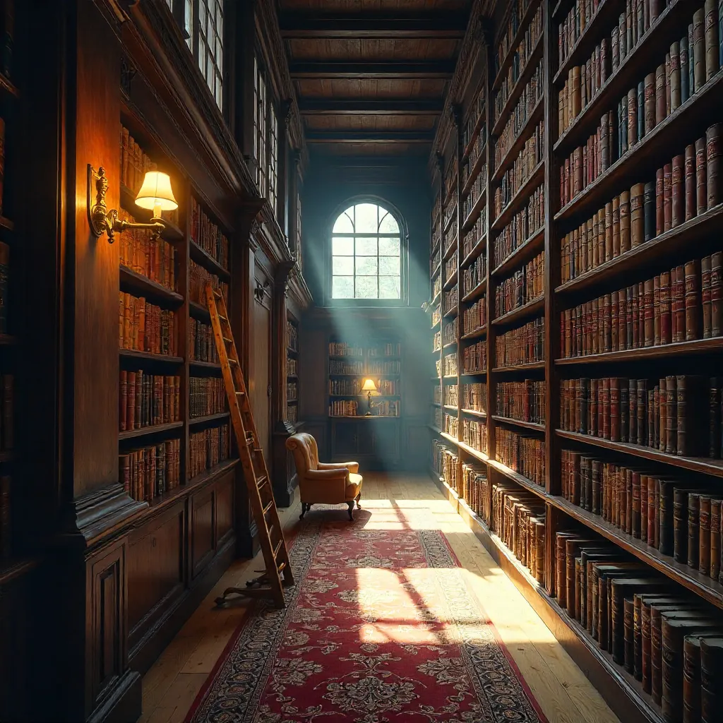 Warm Dense Library Aisle of Books