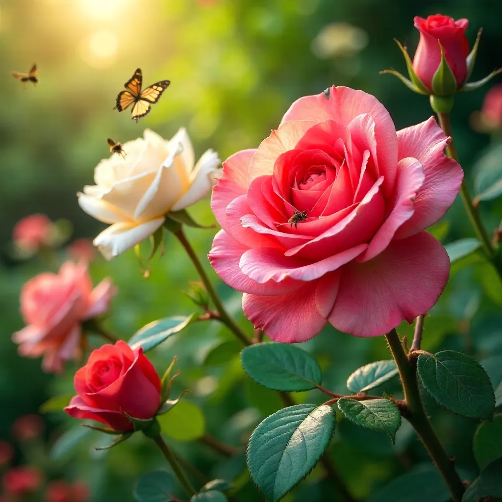 Vibrant Rose Blossoms in Lush Greenery