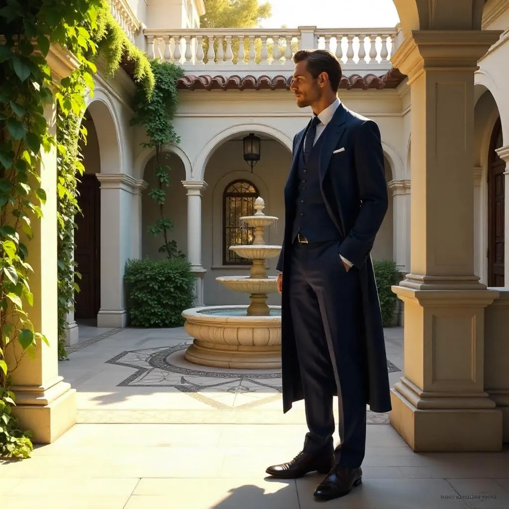 Elegant White Man in a Courtyard - Concept Art