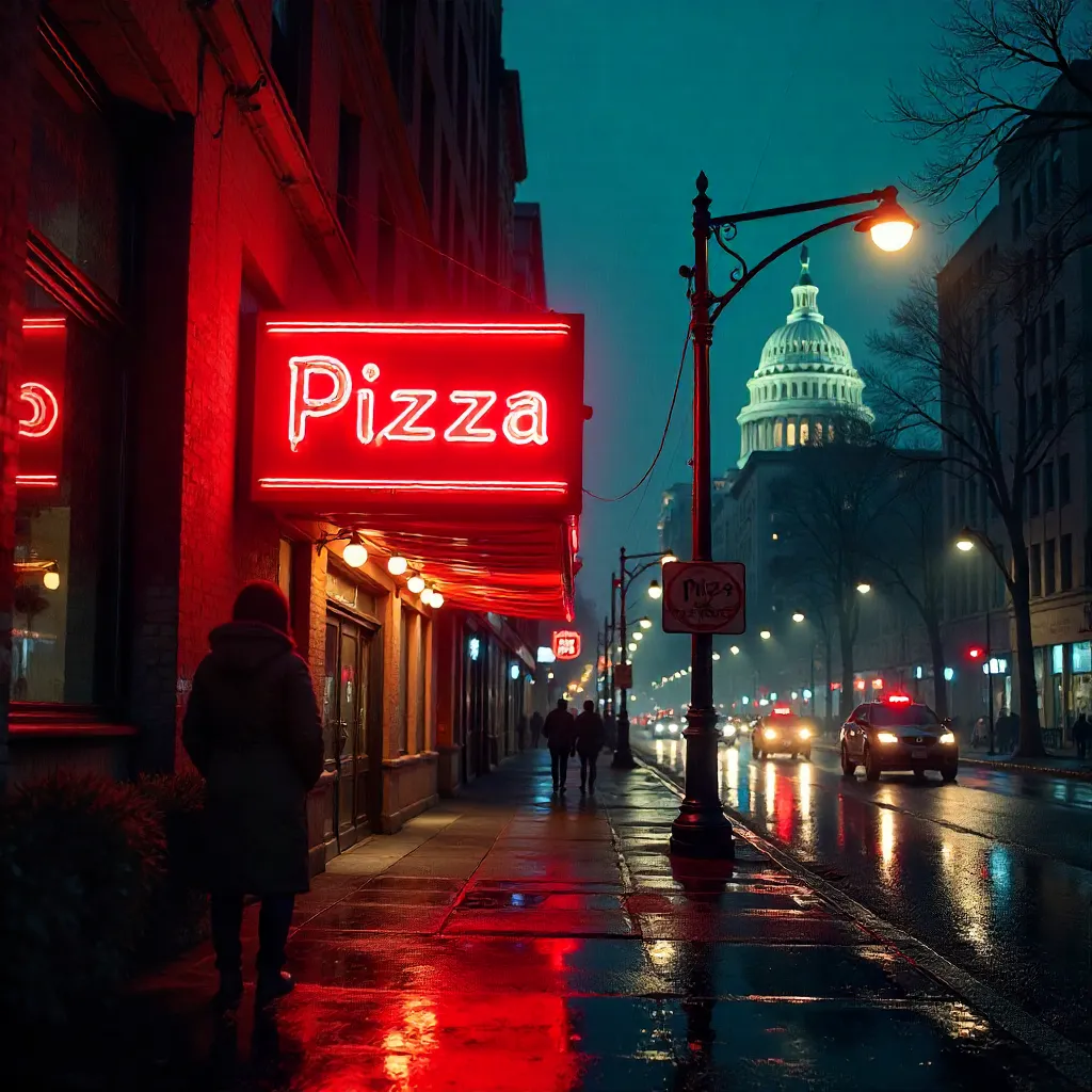 Bright Red Neon Pizza Sign Lights up DC Nightlife