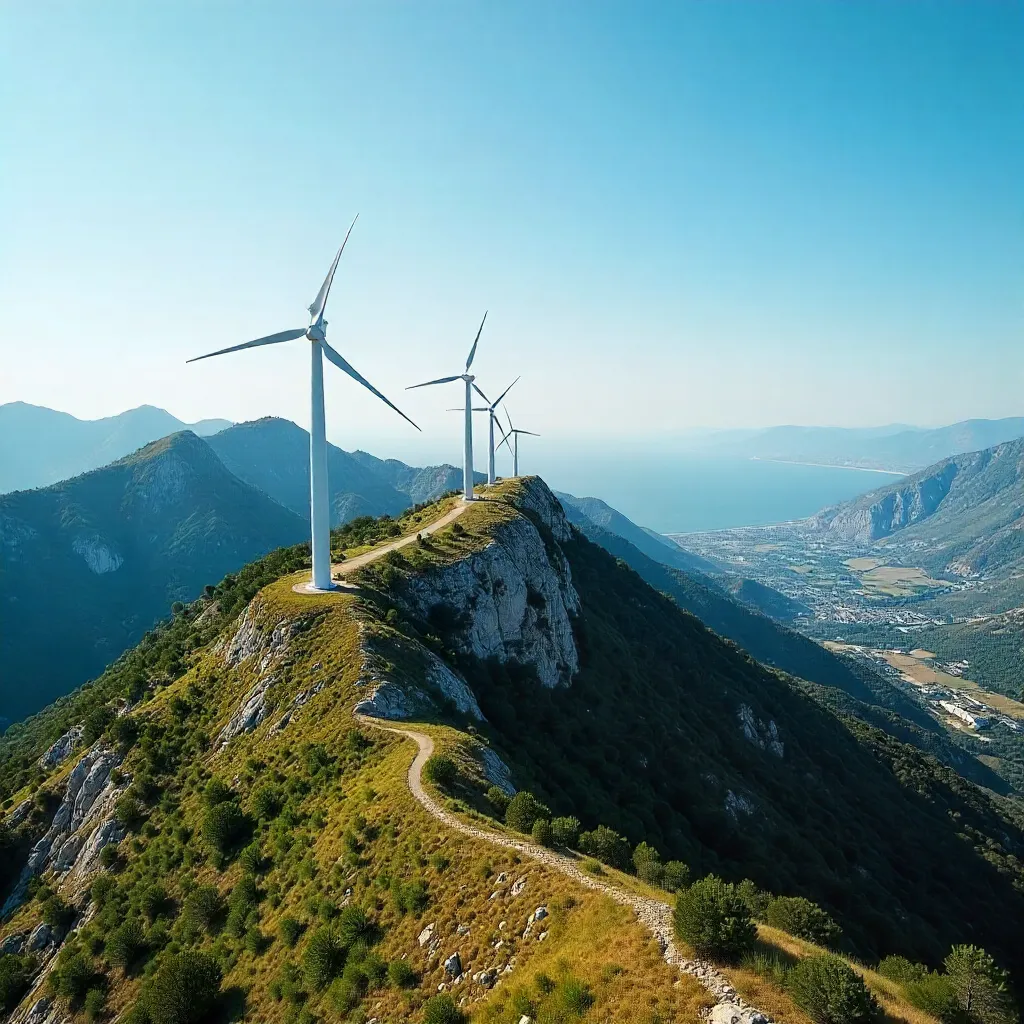Aerial Wind Turbines over İzmir Mountains