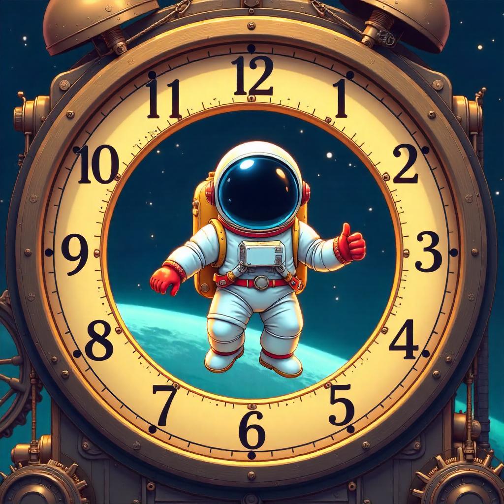 Cartoon Astronaut Inside a Giant Clock