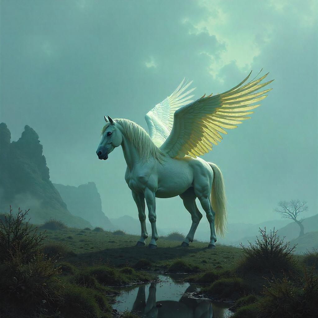 Pegasus Concept Art on a Foggy Moor