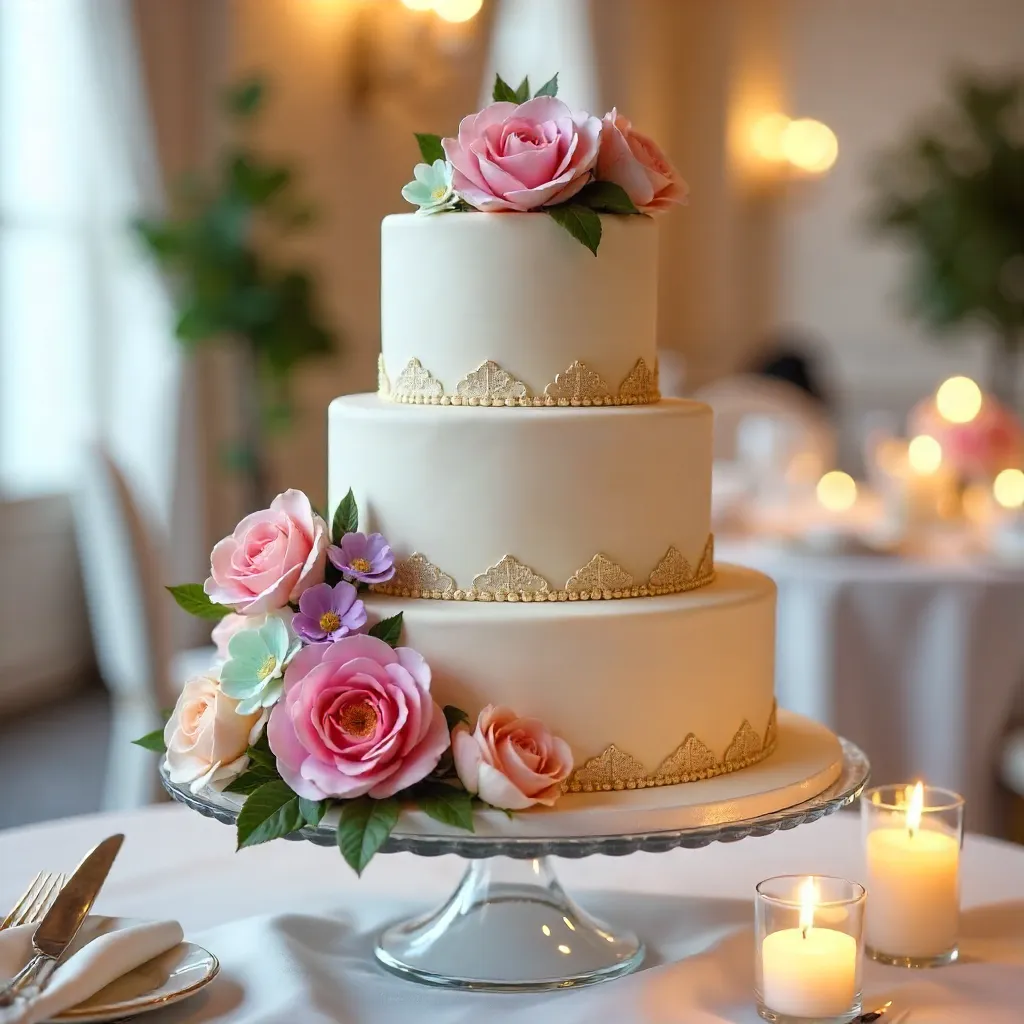 Three-Tier Floral Wedding Cake