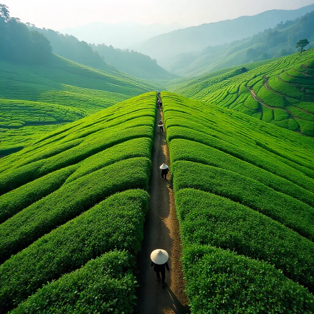 Emerald Aerial View of a Tea Plantation