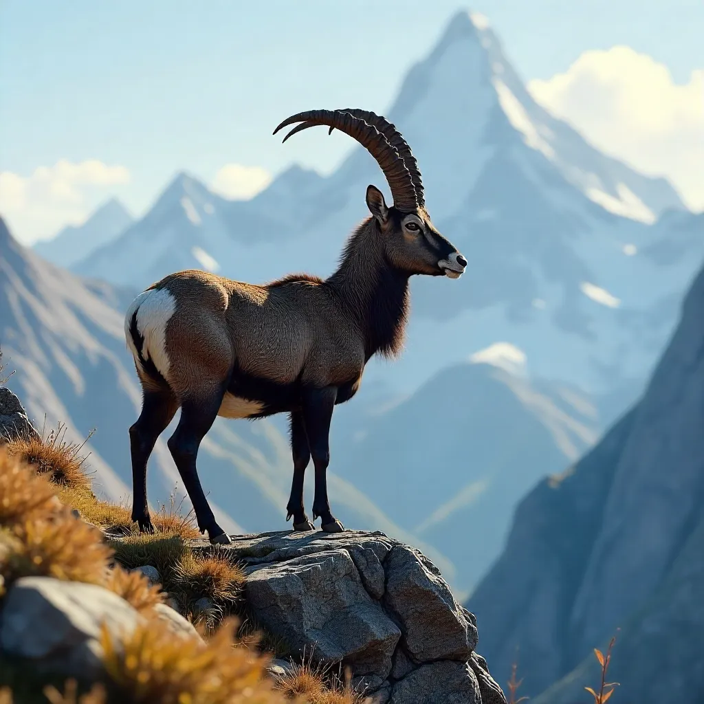Majestic Alpine Ibex on Rocky Alpine Ridge