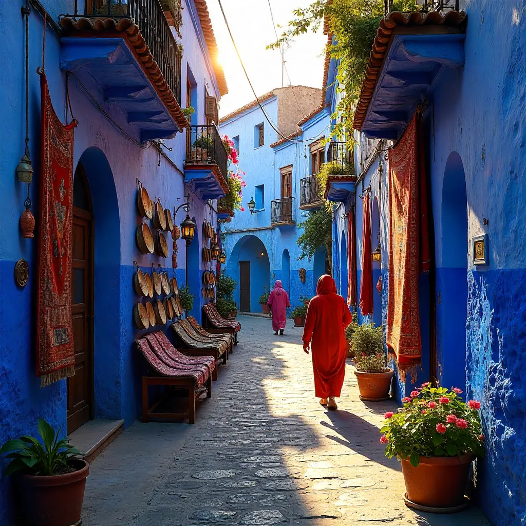 Azure Streets of Chefchaouen: Textiles and Art