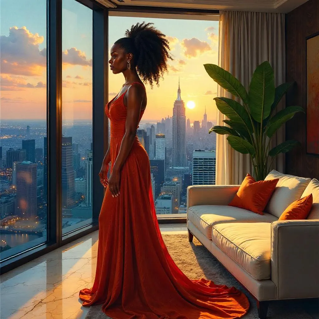 Penthouse Portrait: Black Woman in Oil
