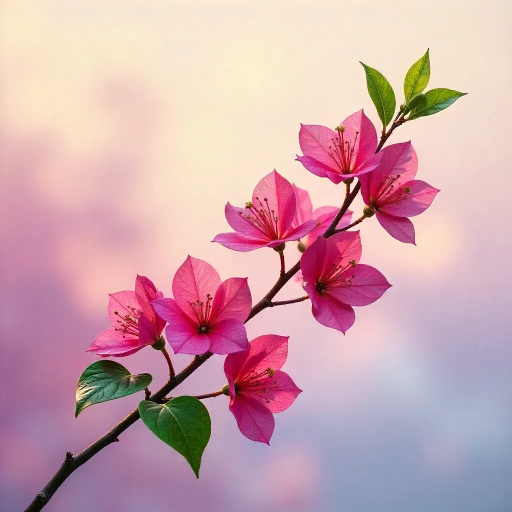 Pastel Sky Bougainvillea Branch in Dreamy Light
