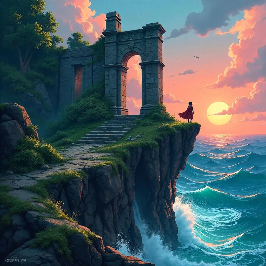 Ruined Anime Ruins on a Rocky Outcrop