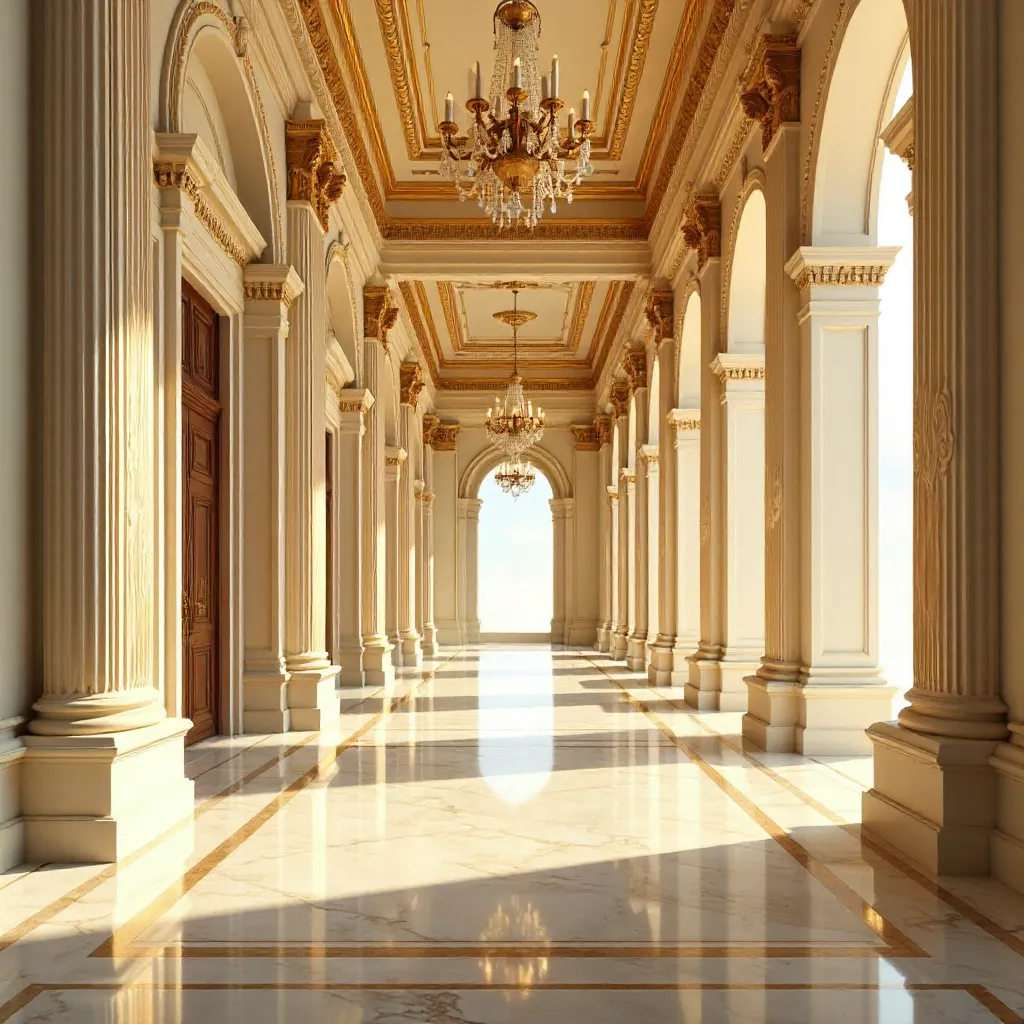 Gilded Neoclassical Hall with Corinthian Columns