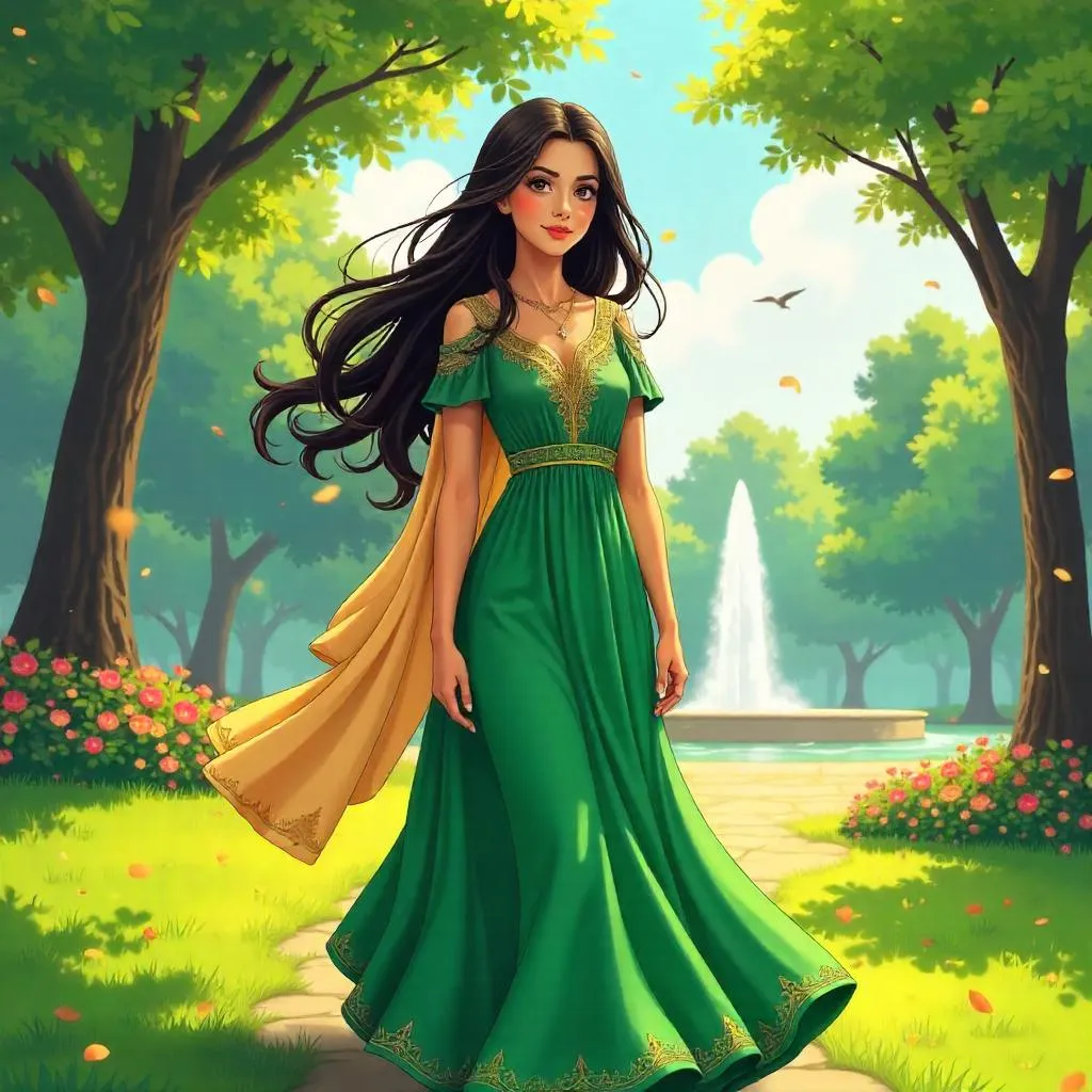 Anime Middle Eastern Woman in a Tranquil Park