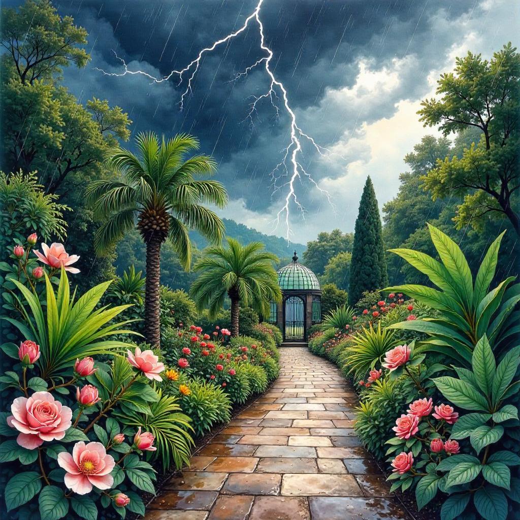 Storm in a Watercolor Botanical Garden