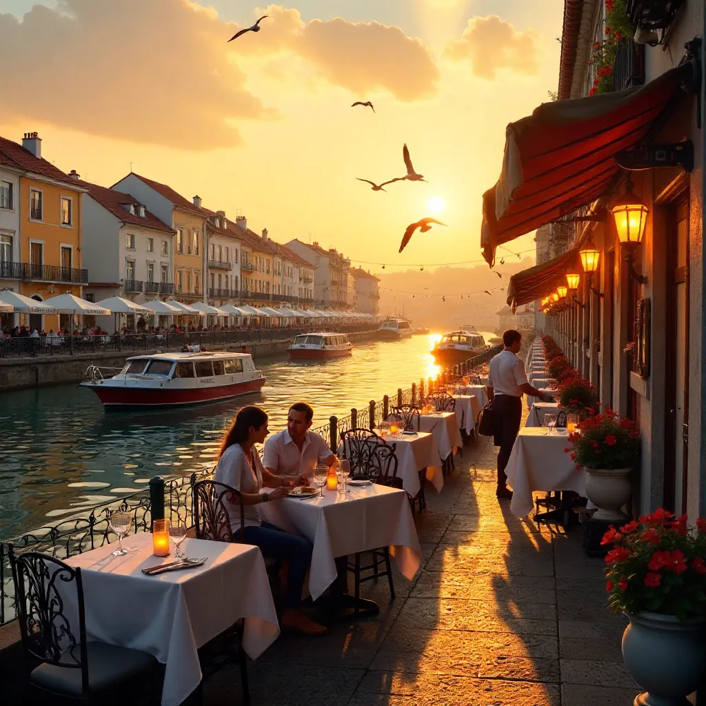 Sunset Alfresco Dining by Aveiro Canal, Portugal