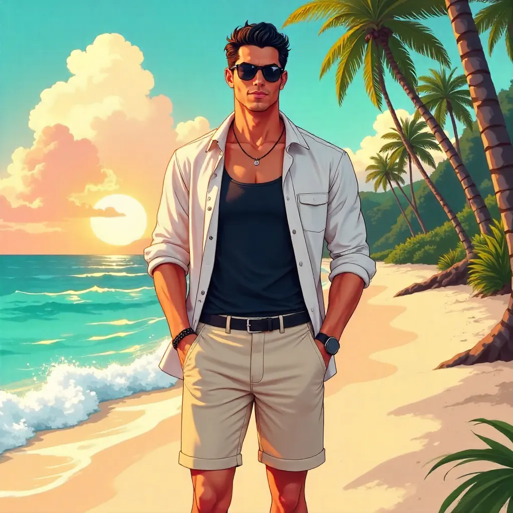 Stylish Latino Anime Beach Vibe