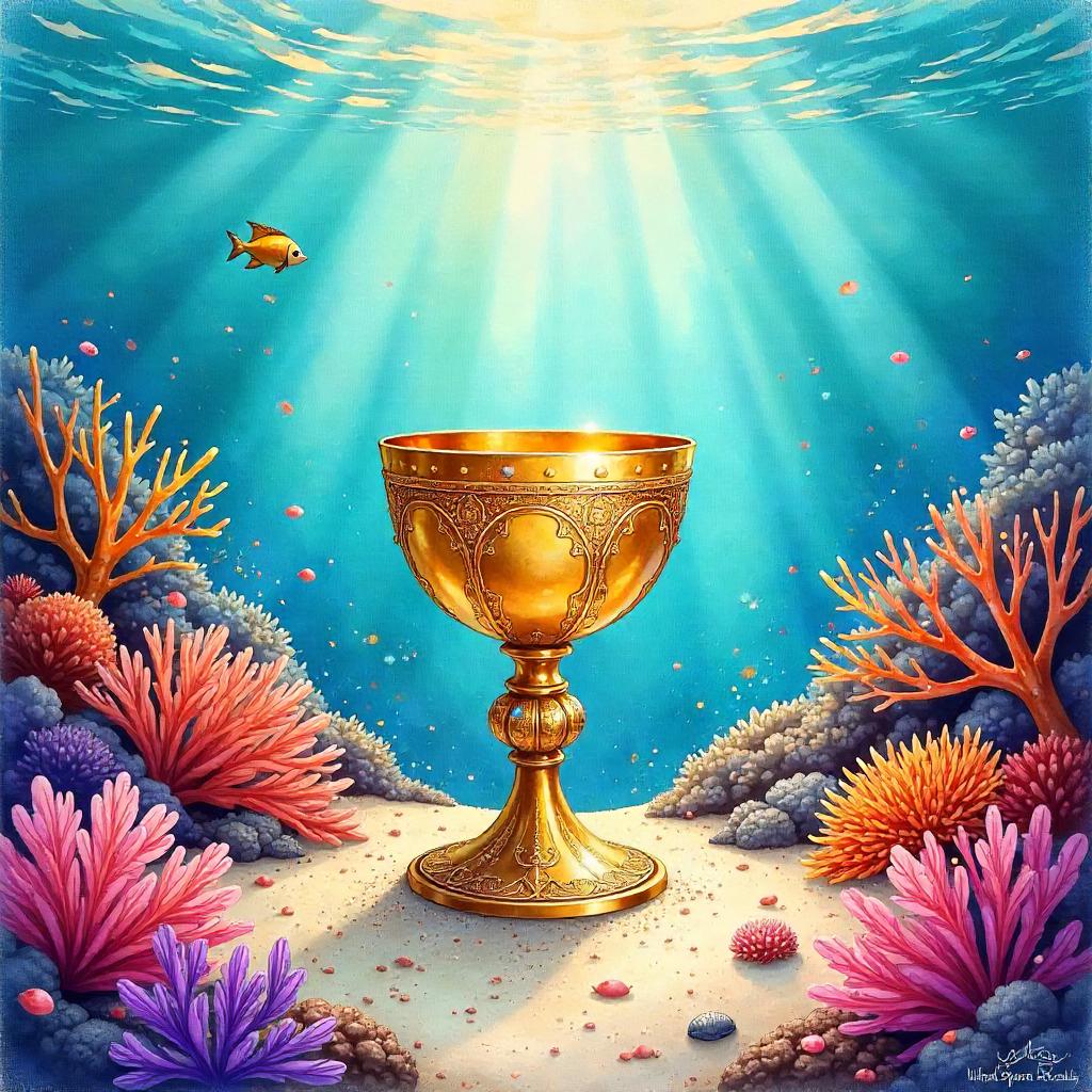 Golden Chalice in a Coral Reef - Watercolor