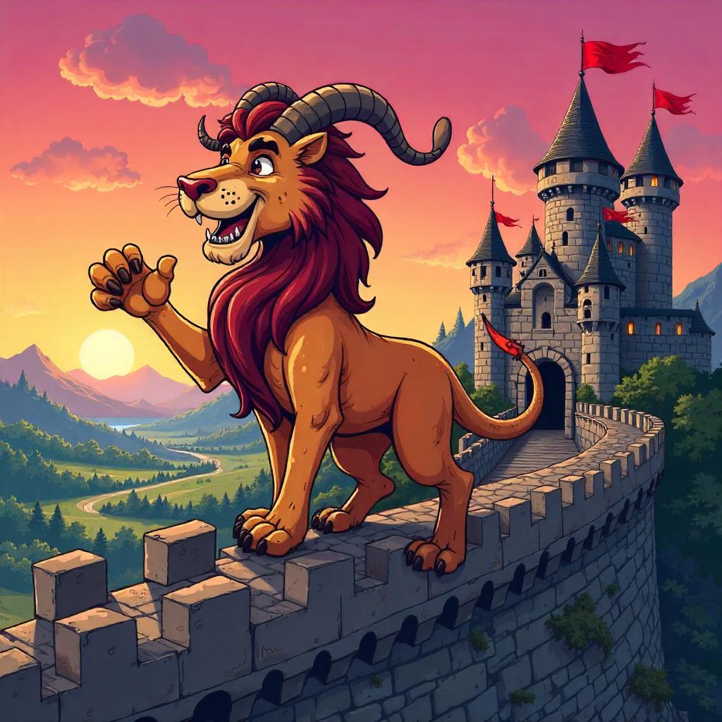 Cheerful Chimera on Castle Battlements