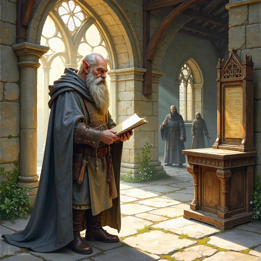 Watercolor Dwarf in a Quiet Monastery