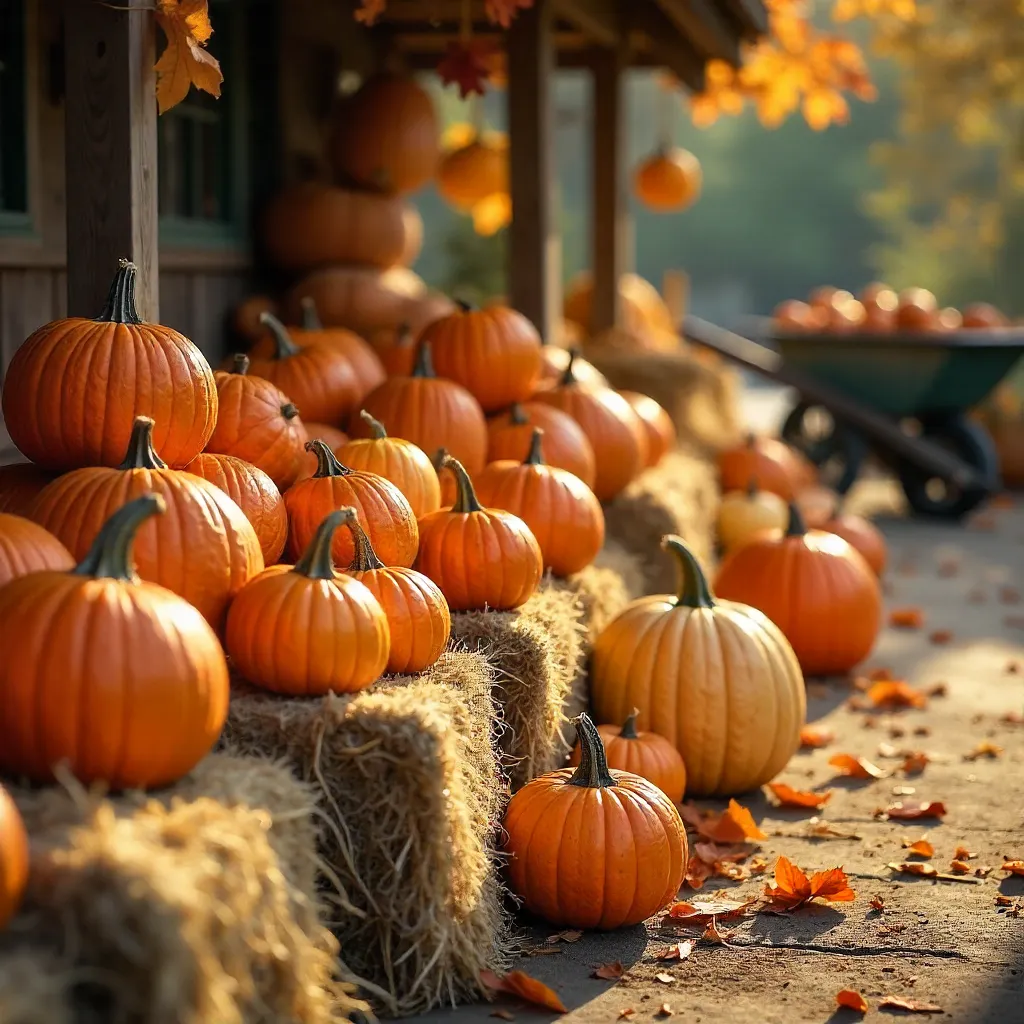 Golden Harvest: Orange Pumpkins and Gourds