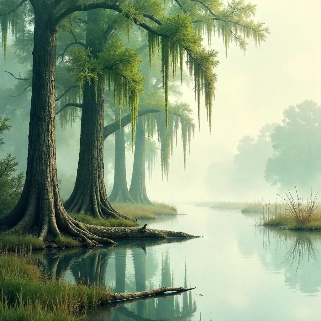 Photographic Watercolor Swamp Scene