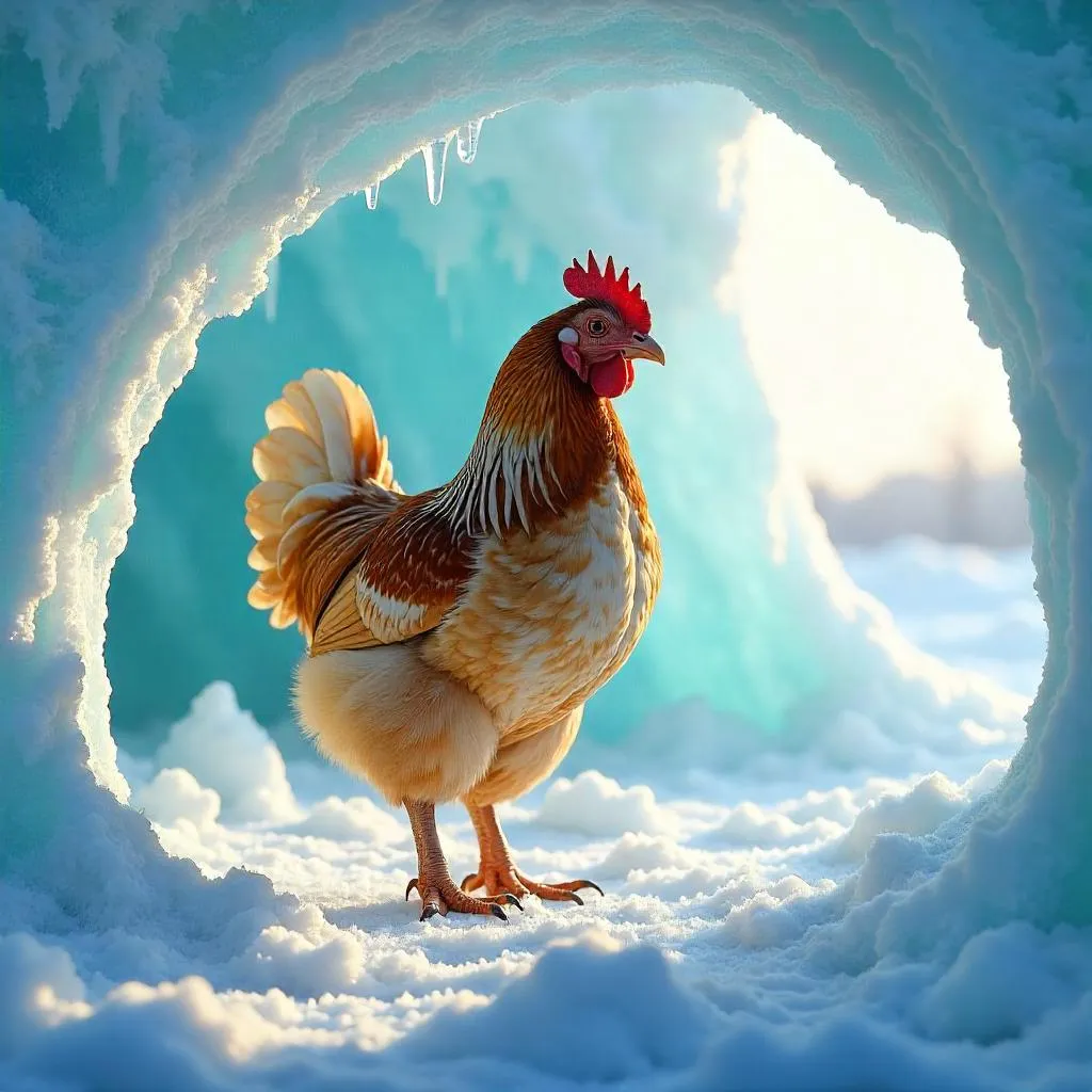 Photorealistic Chicken Inside an Igloo