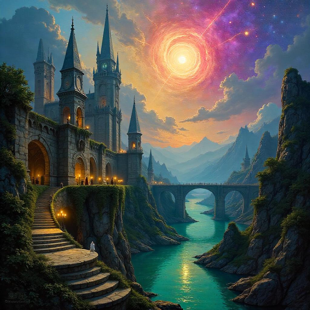 Supernova Over the Elven City - Oil Painting