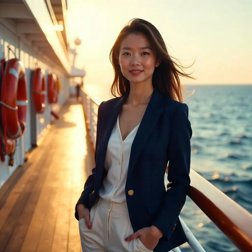 Confident Asian Woman on a Cruise Ship