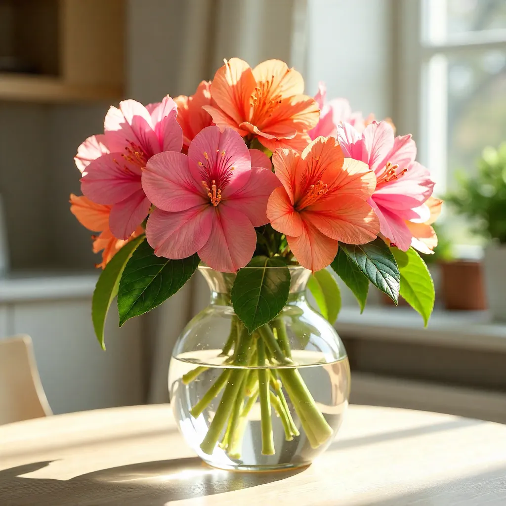 Bright Pink Rhododendrons in Crystal Vase for Spring Decor