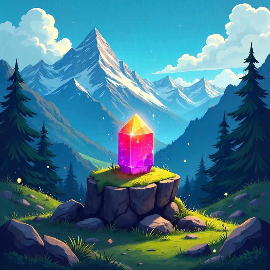 Cartoon Infinity Stone in a Mountain Valley