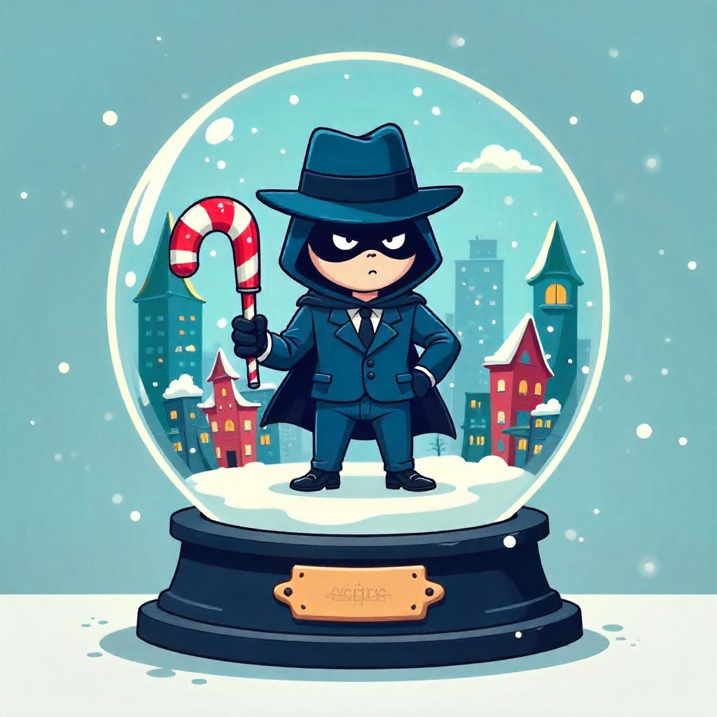 Whimsical Cartoon Assassin in a Snow Globe