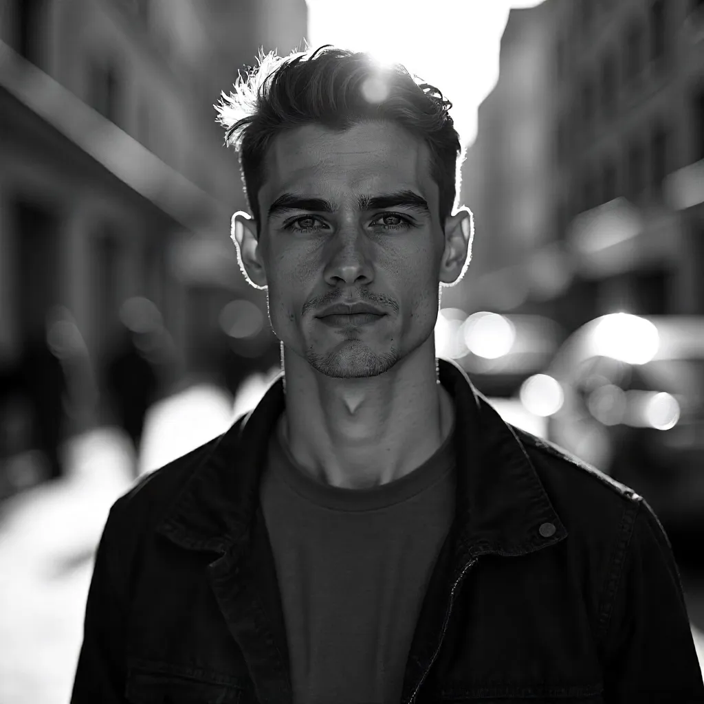 Confident Outdoor Black-and-White Portrait of a Young Man