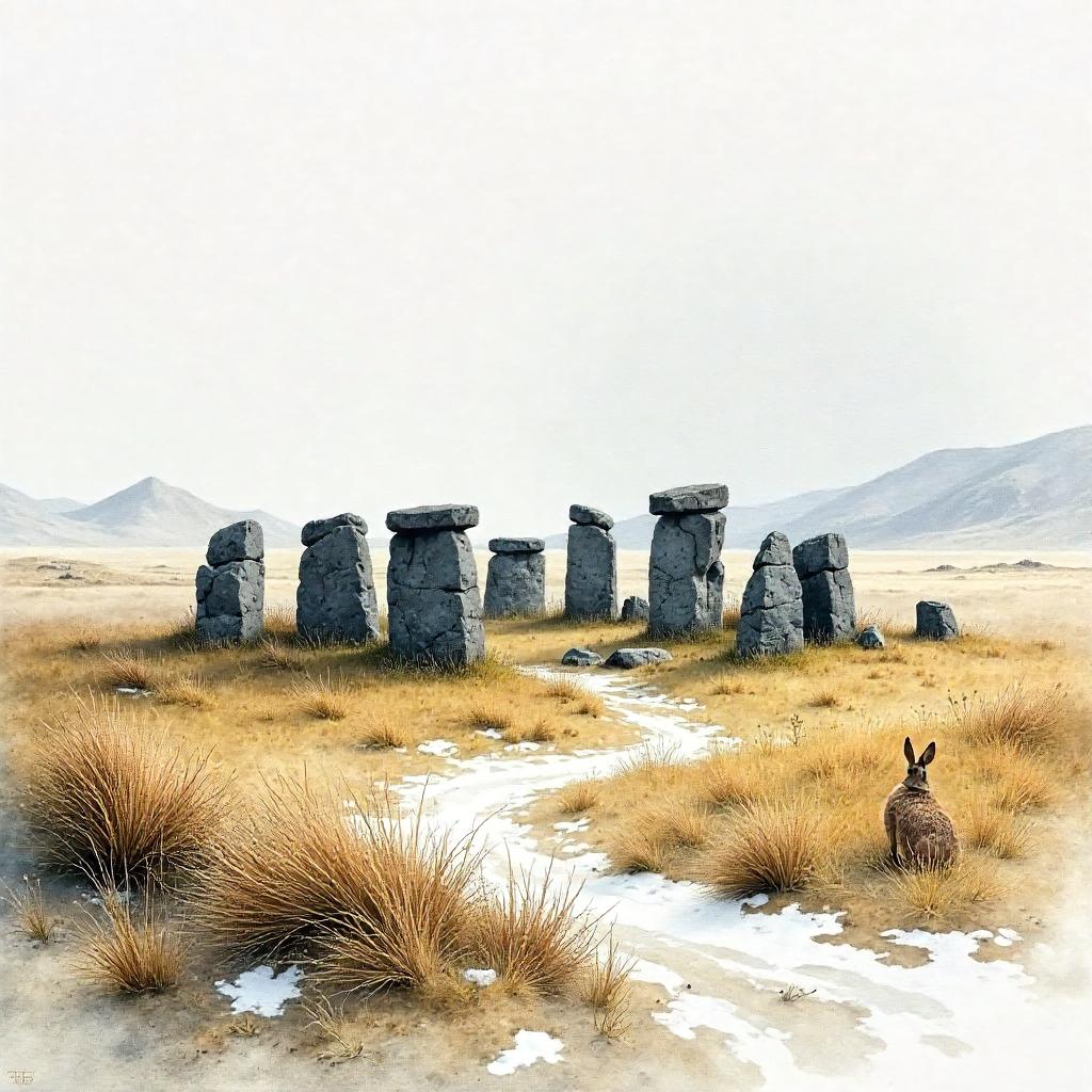 Tundra Watercolor: Stonehenge Circle at Dusk