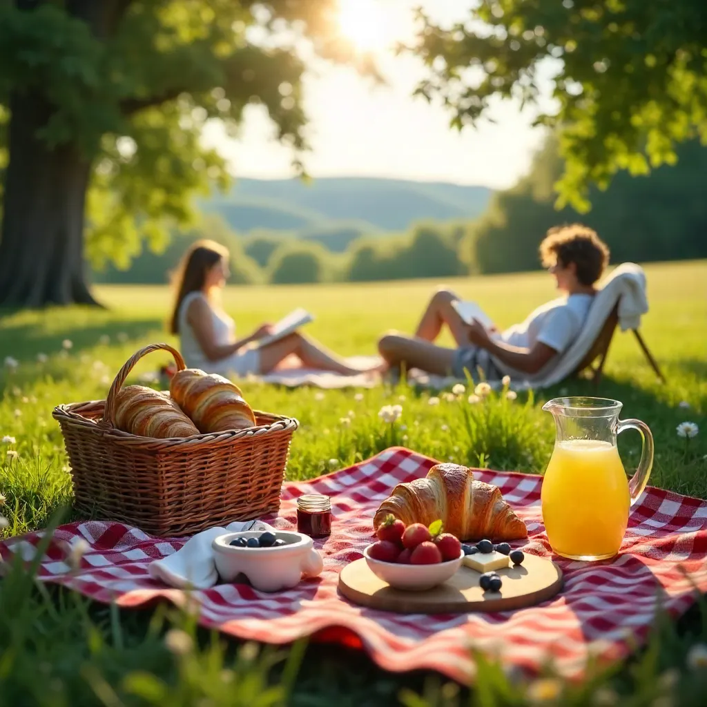 Golden Hour Summer Picnic with Croissants and Berries