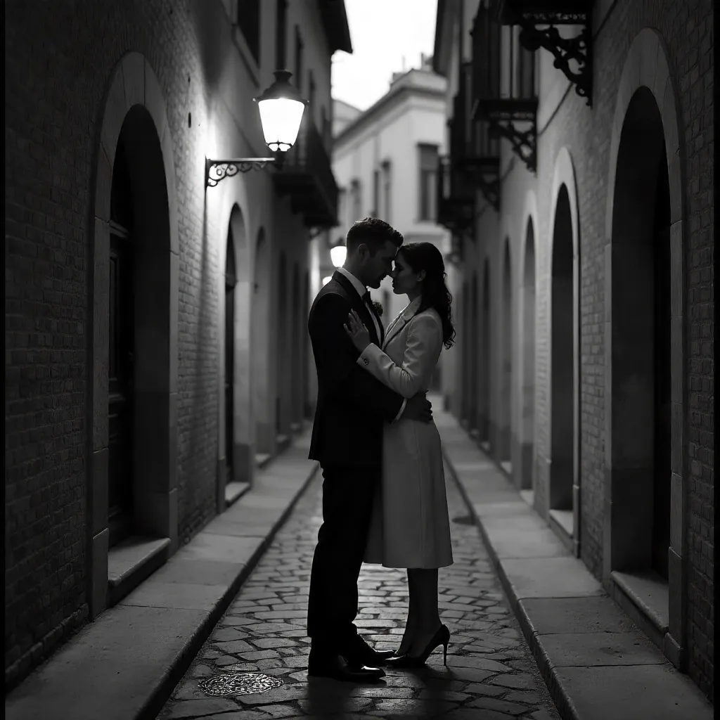 Monochrome Embrace in a Historic Alleyway